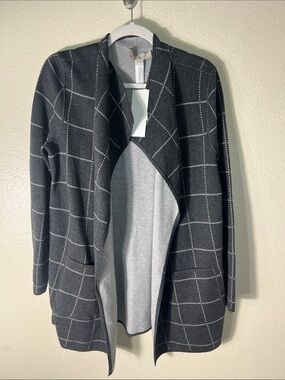 Loft Windowpane grid Open-Front Cardigan size M